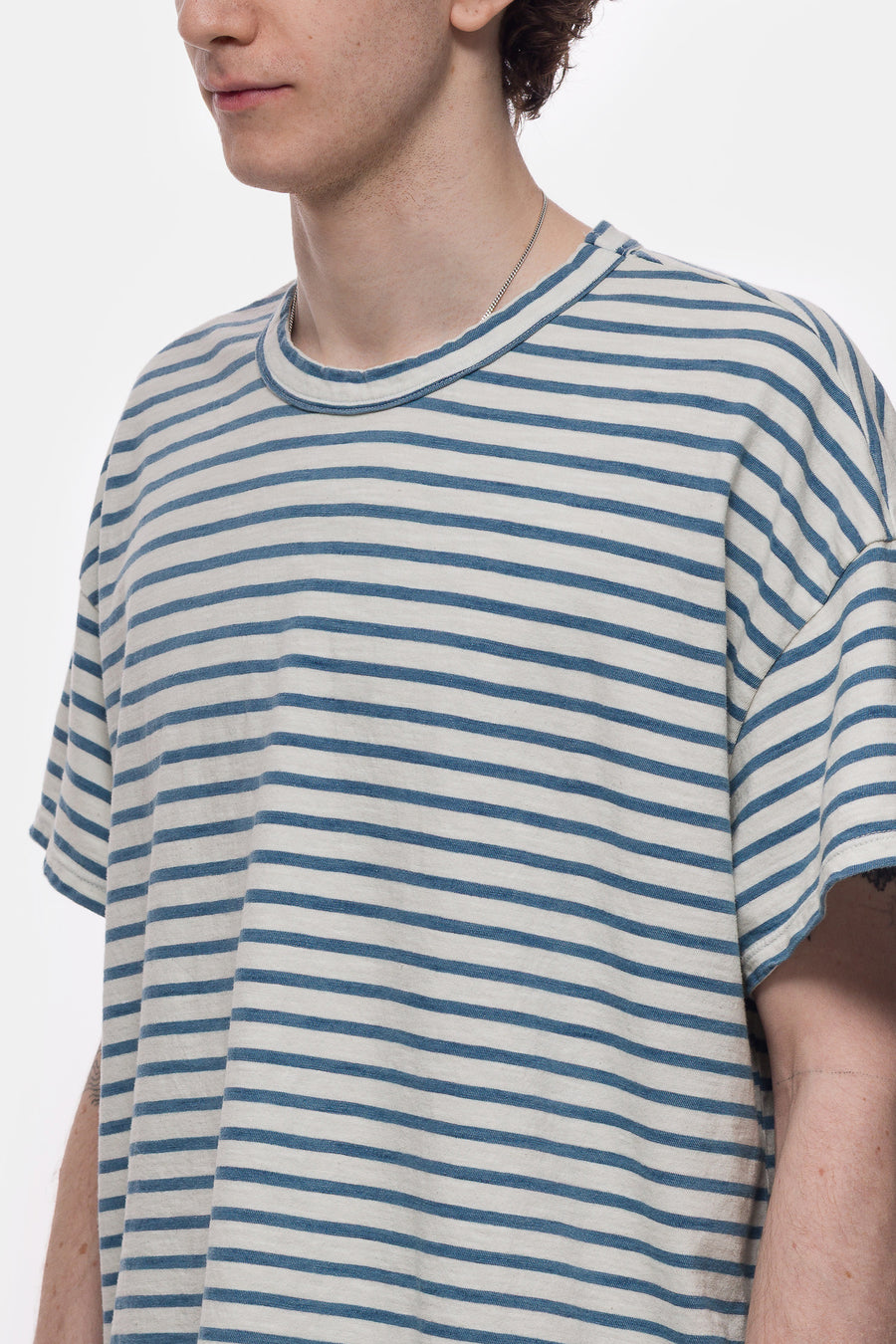 Les Tien Heavyweight Binded Neck Oversized T-Shirt in Ivory Stripe - Notre