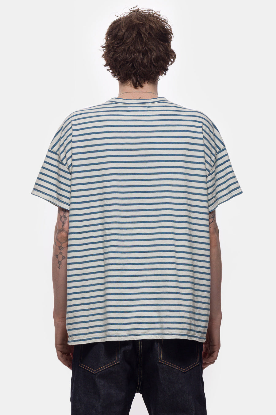 Les Tien Heavyweight Binded Neck Oversized T-Shirt in Ivory Stripe - Notre