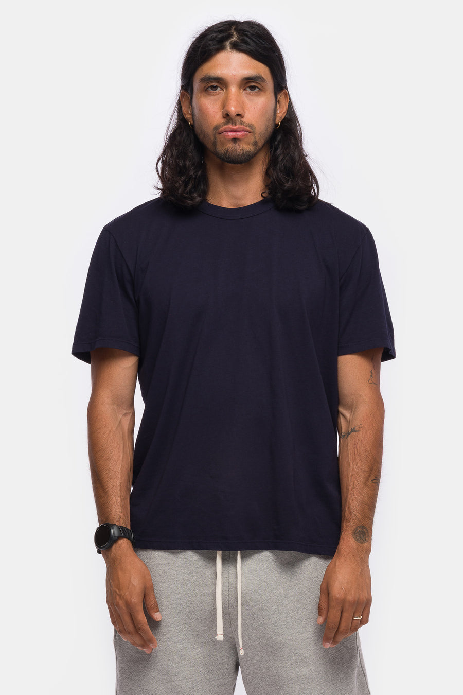 Les Tien Lightweight Binded Neck T-Shirt in Navy - Notre