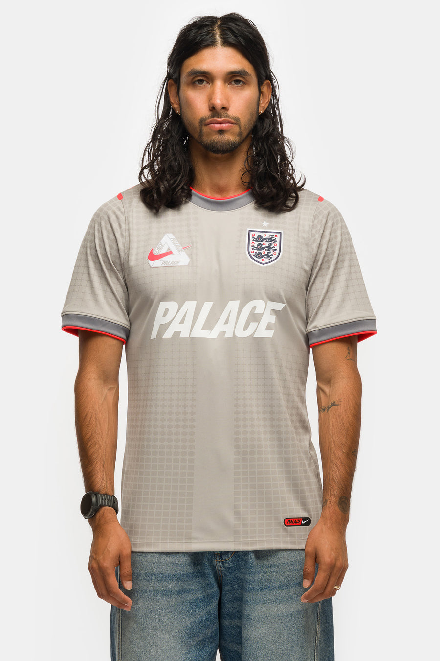 Nike Palace x England Academy Pro Soccer Top in Pewter Grey/Bright Crimson - Notre