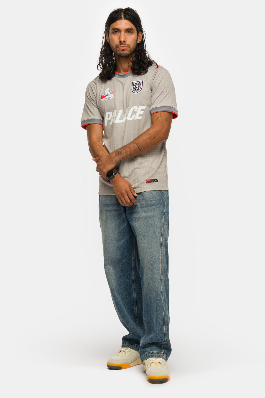 Nike Palace x England Academy Pro Soccer Top in Pewter Grey/Bright Crimson - Notre