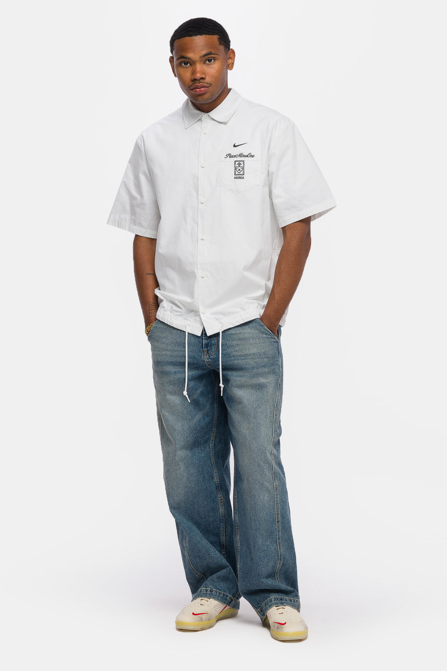 Nike PEACEMINUSONE x Korea Short Sleeve Shirt in White/Black - Notre