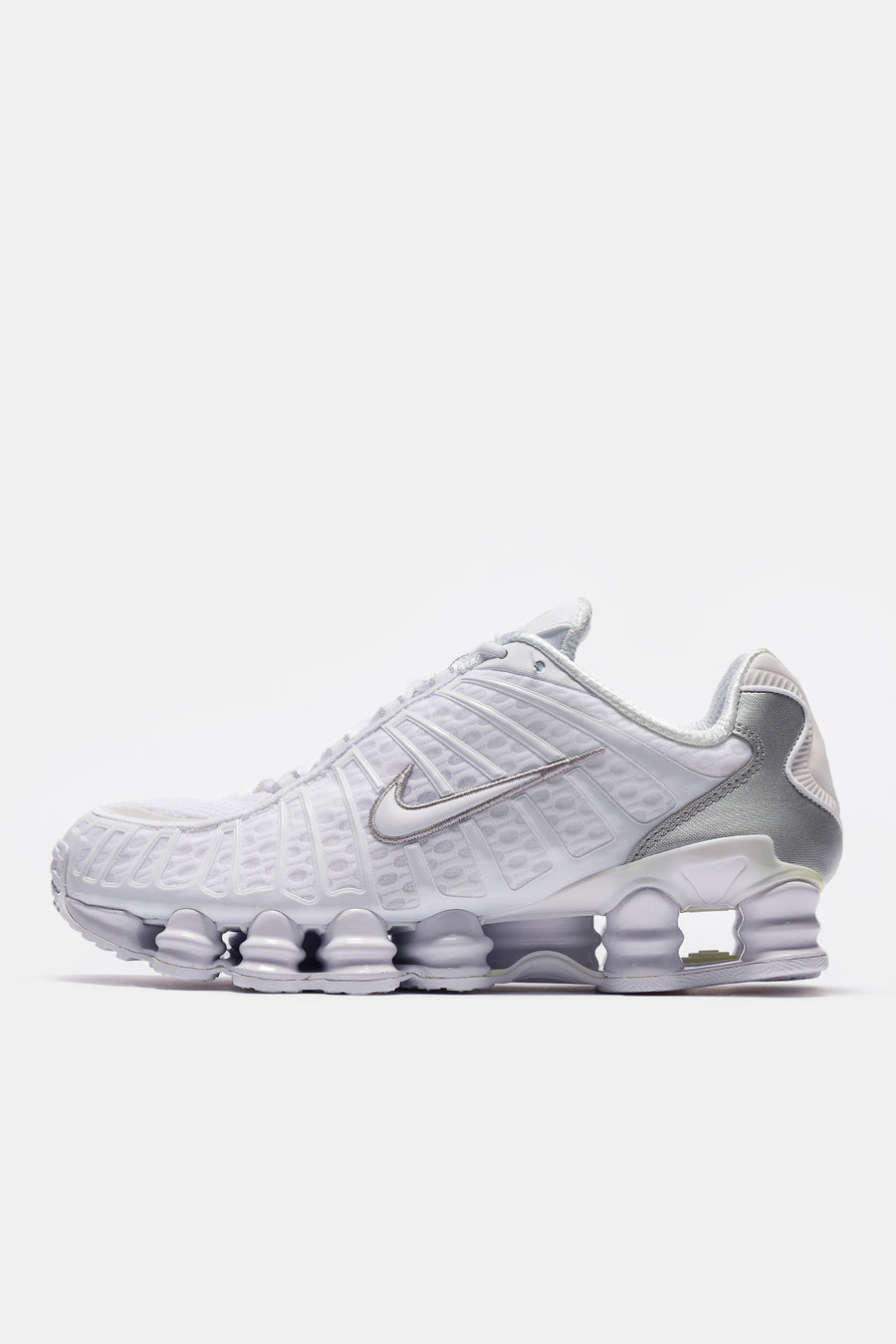 Nike Shox TL Sneaker in White/White/Metallic Silver - Notre