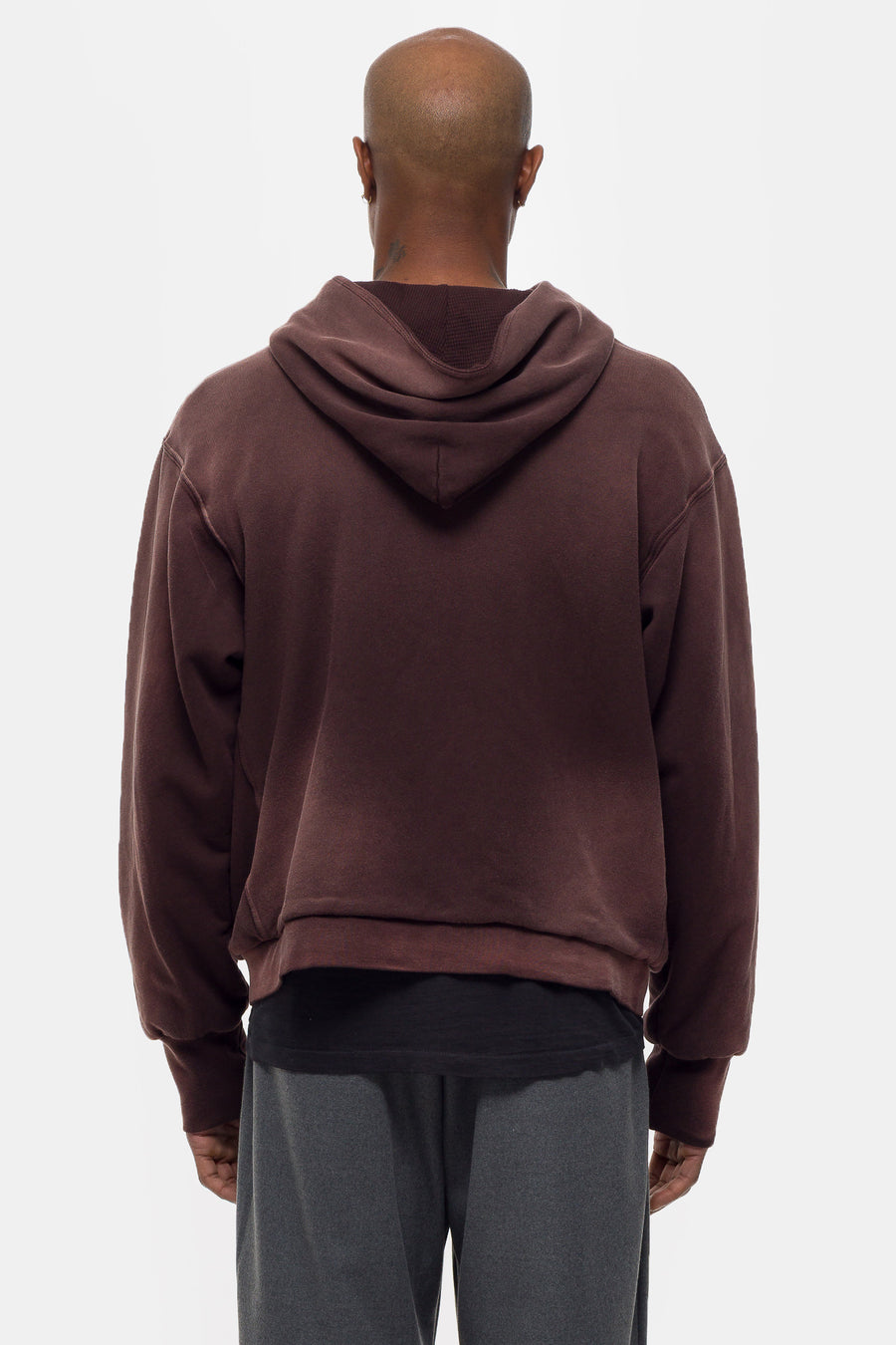 Notre Washed Thermal Lined Zip Up Hoodie in Fig Brown - Notre