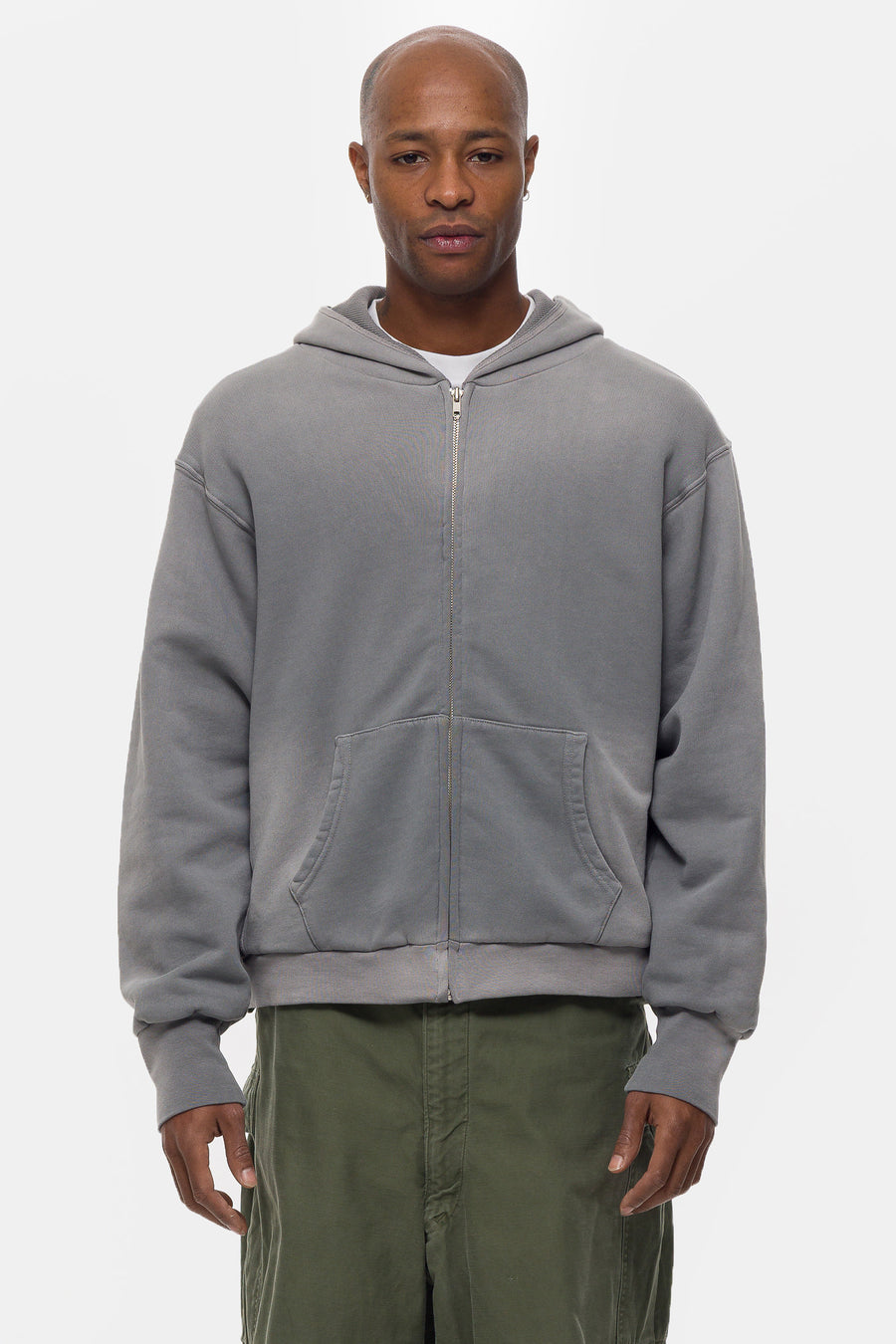 Notre Washed Thermal Lined Zip Up Hoodie in Steel Grey - Notre