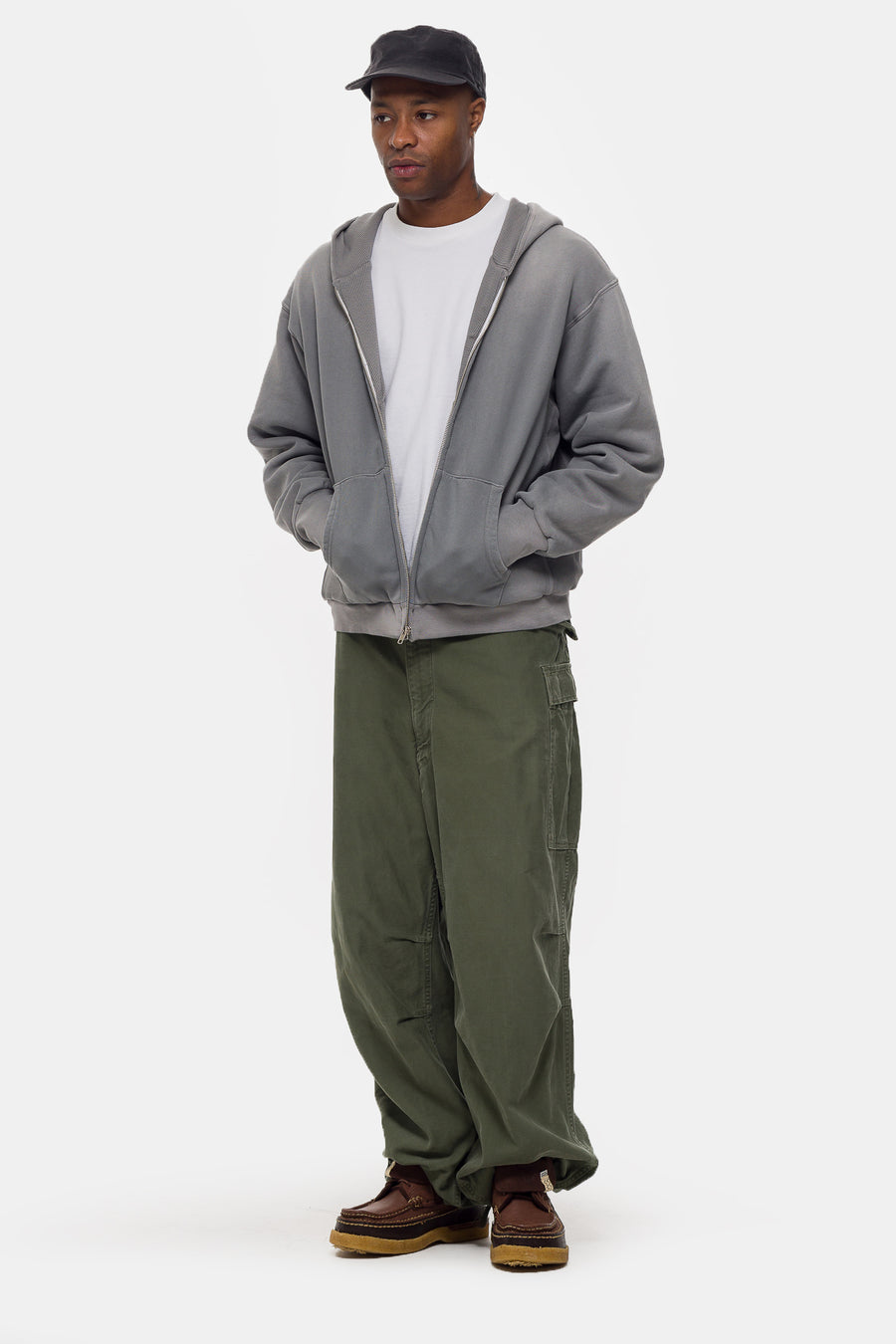 Notre Washed Thermal Lined Zip Up Hoodie in Steel Grey - Notre