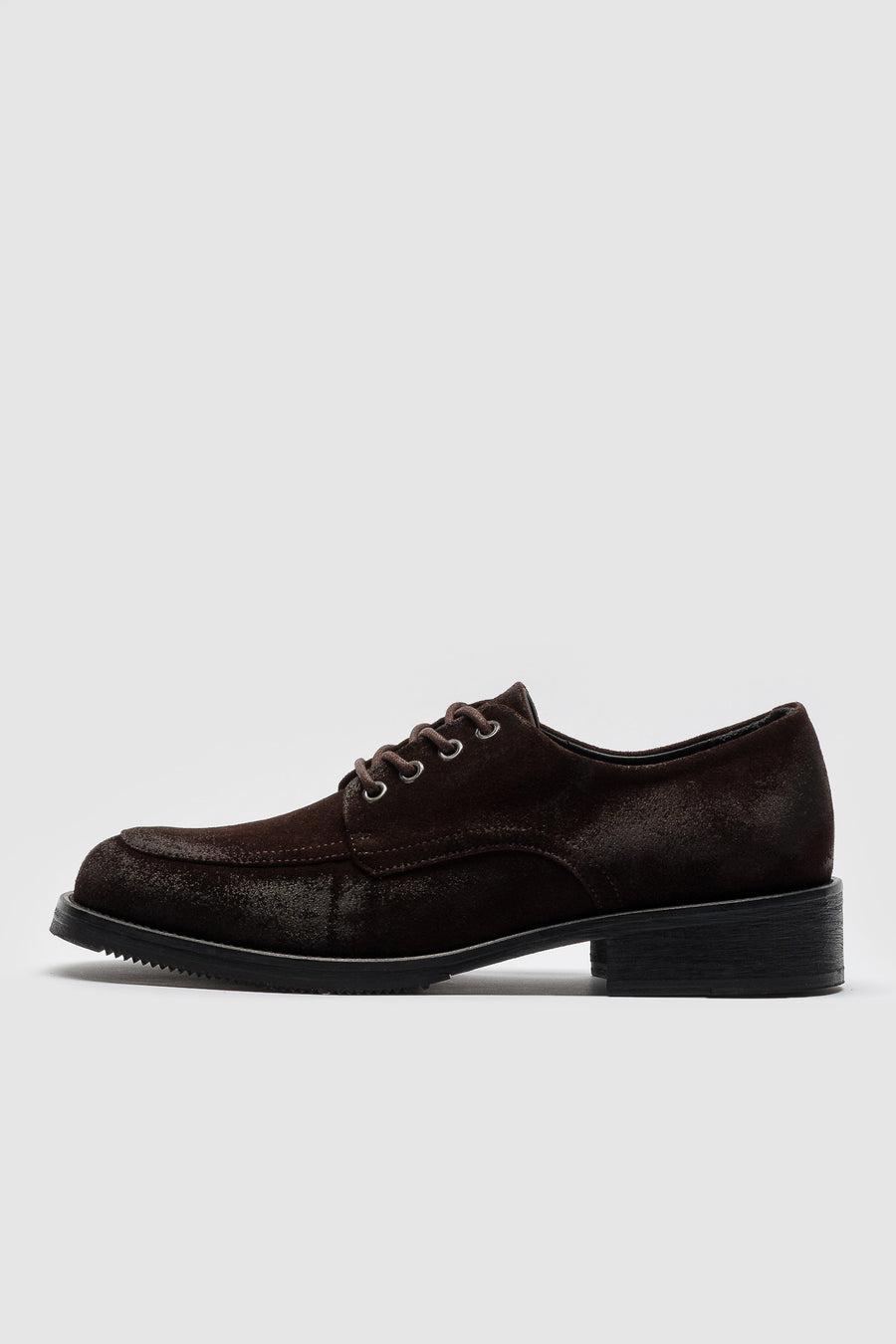 Paracia Old Buster Moc Toe Shoe in Waxed Suede Deep Brown - Notre