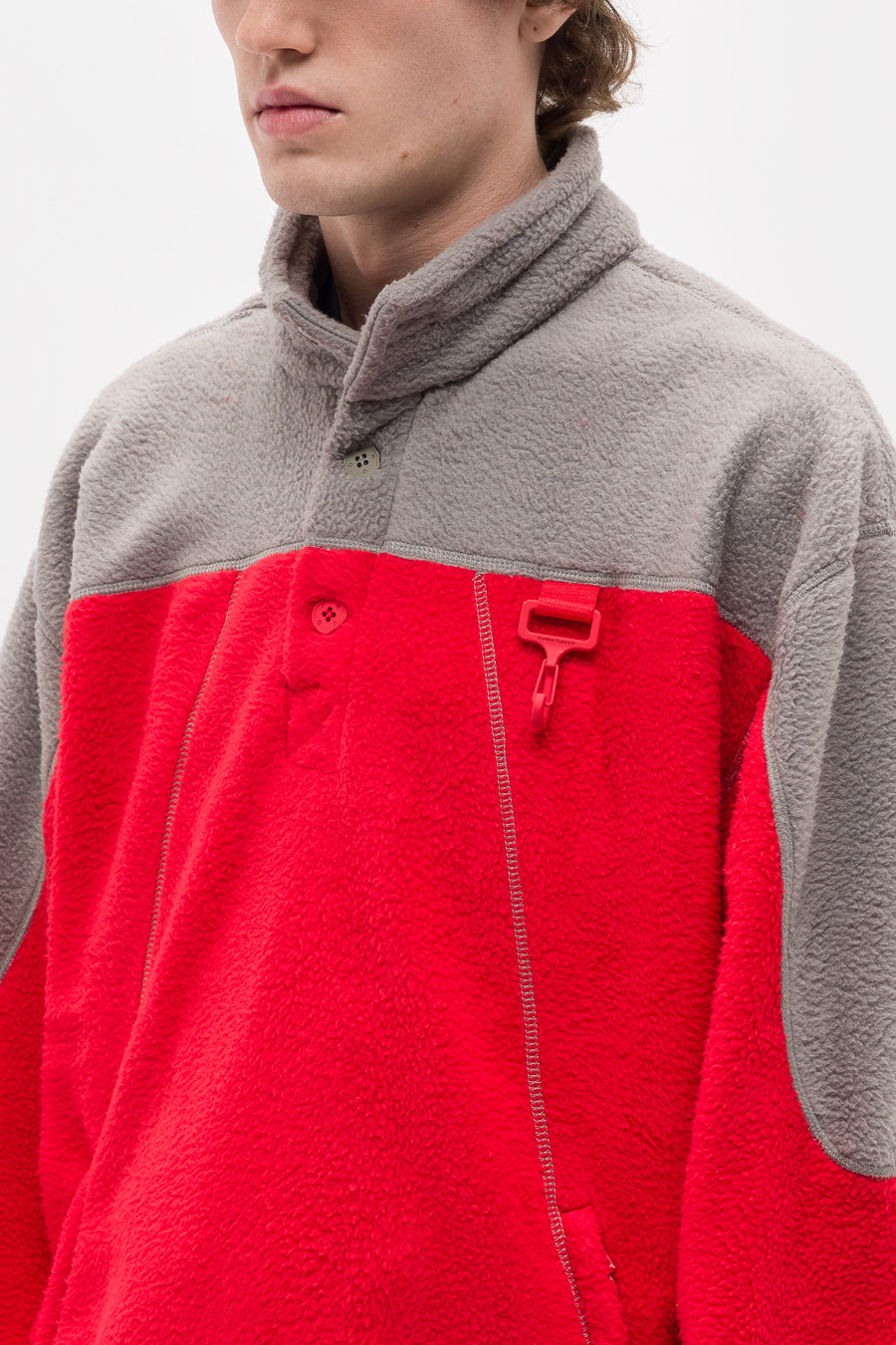 RC Outdoor Supply Sherpa Fleece Collared Pullover in Red/Grey - Notre