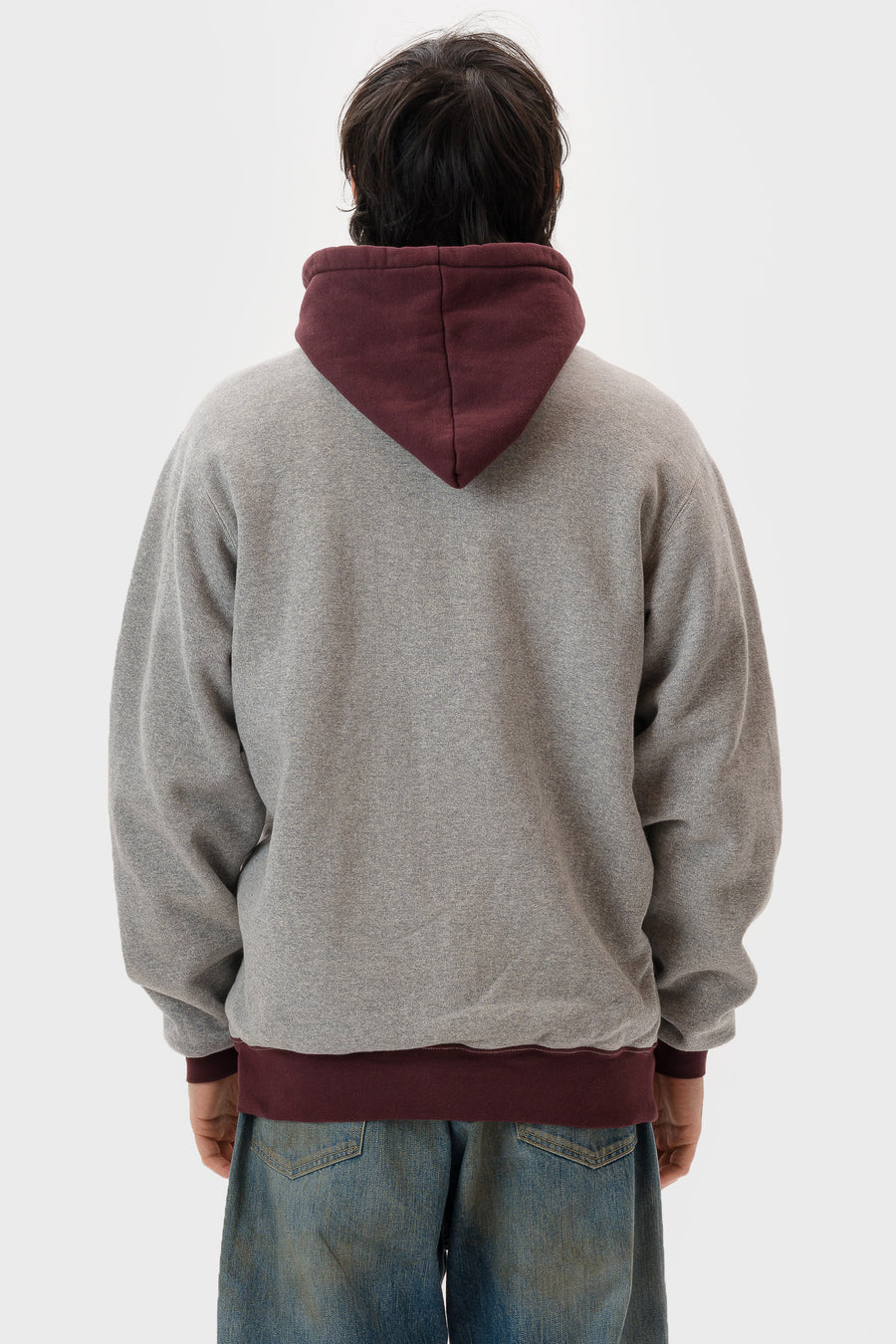 A. Presse Vintage Attached Hood Zip Parka in Grey/Burgundy - Notre