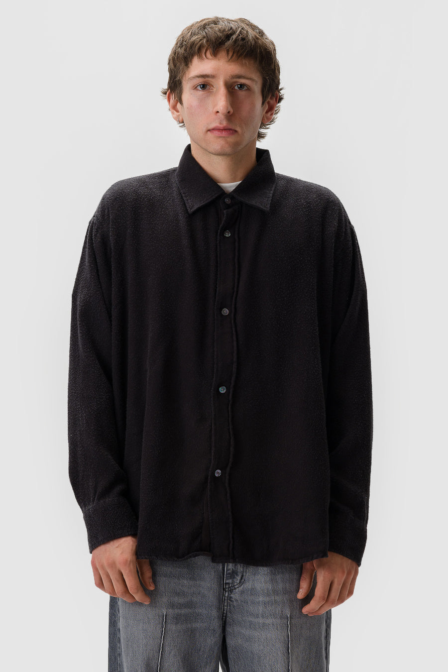 Gambler Shirt in Black Fuzz Tencel