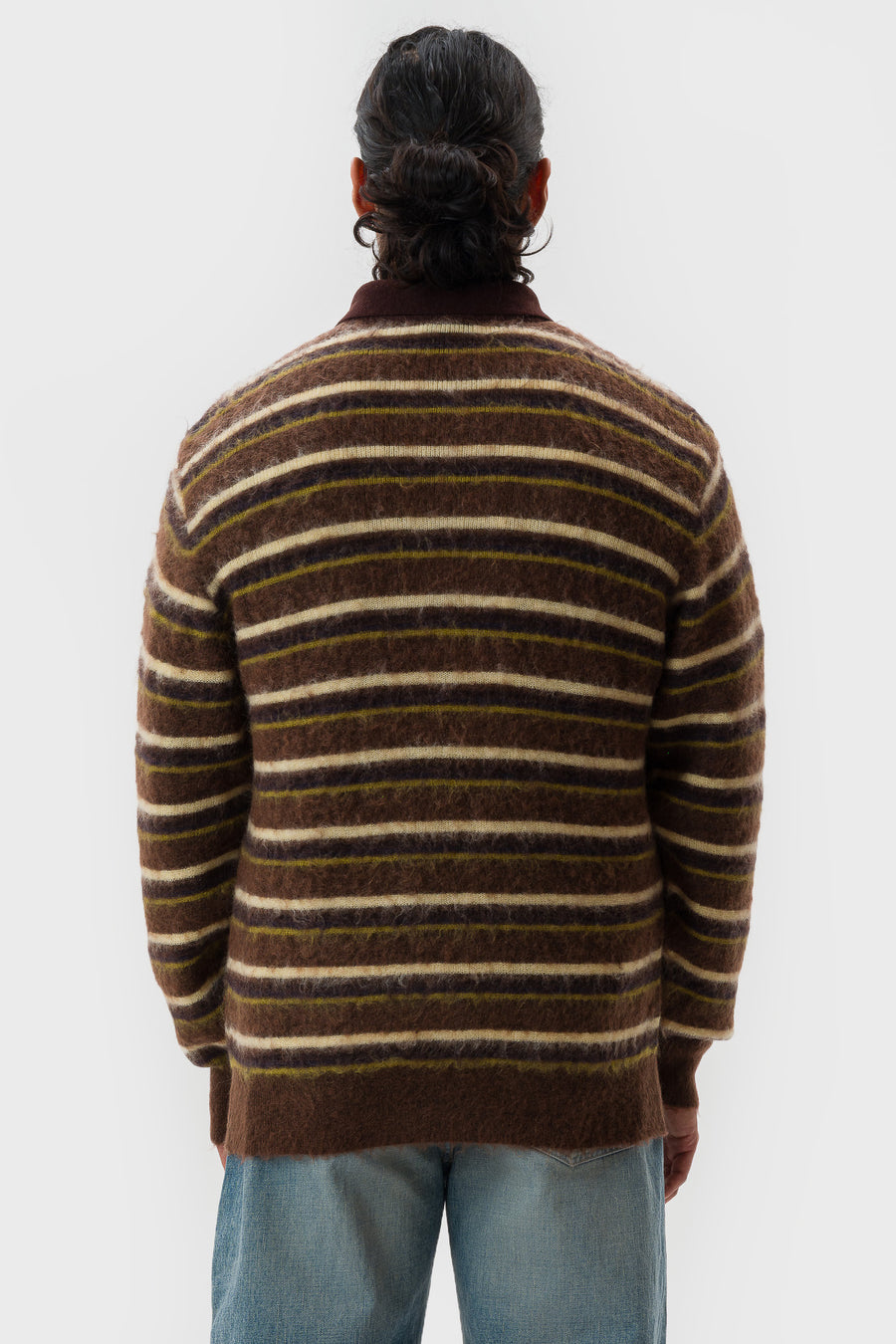 ssstein Kid Mohair Ribbed Knit LS Polo in Brown Multi - Notre
