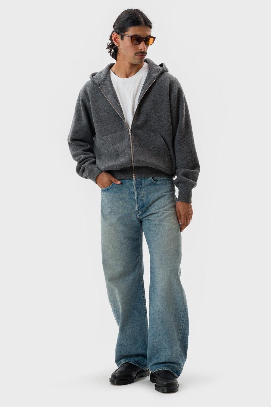 ssstein Super Fine Wool Milled Knit Hooded Jacket in Grey - Notre