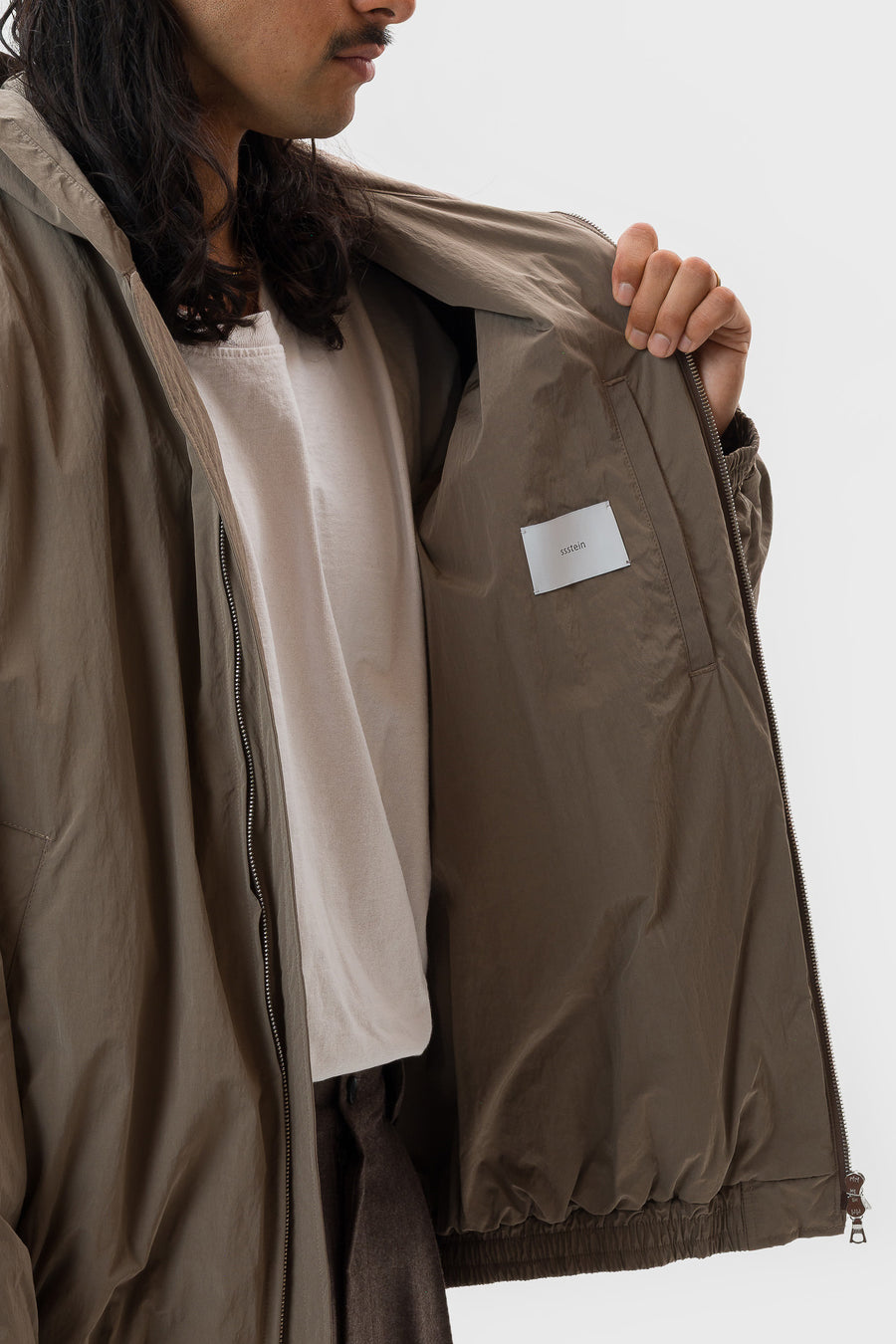 ssstein Windproof Nylon Padded Hood Jacket in Taupe - Notre